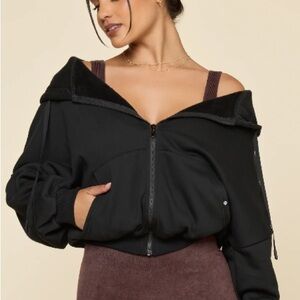 POPFLEX Black Off-Shoulder Bomber Jacket